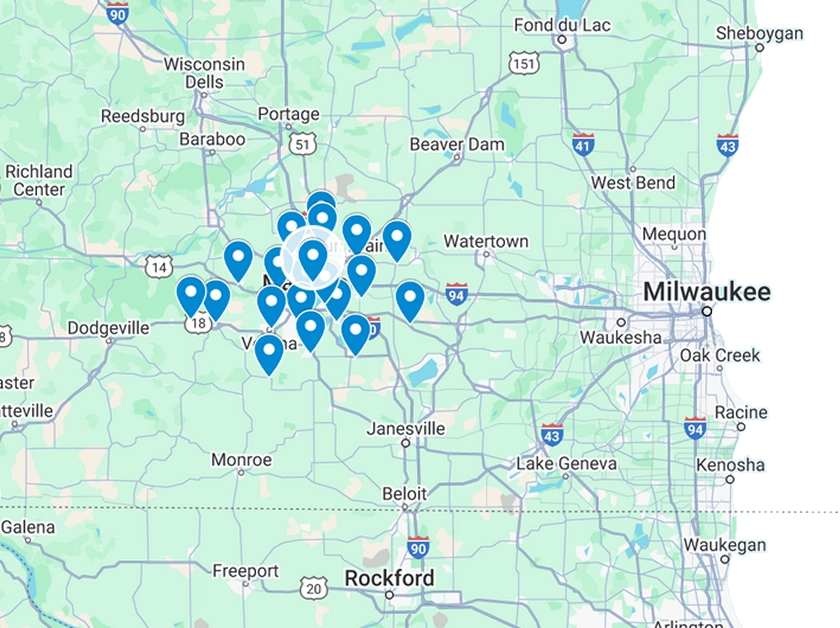 All Service Specialists service area map - Southern Wisconsin